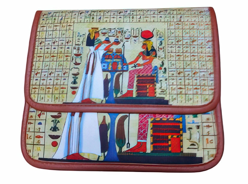 linen crossbody bag with pharaonic designs