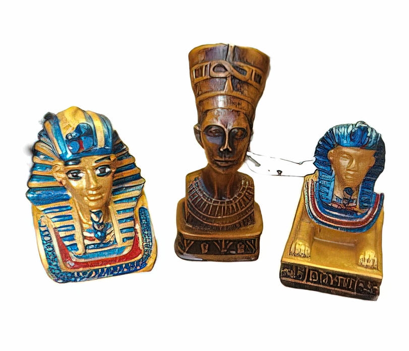 -Tutankhamun, Nefertiti, and the Sphinx (3 pieces,very small)