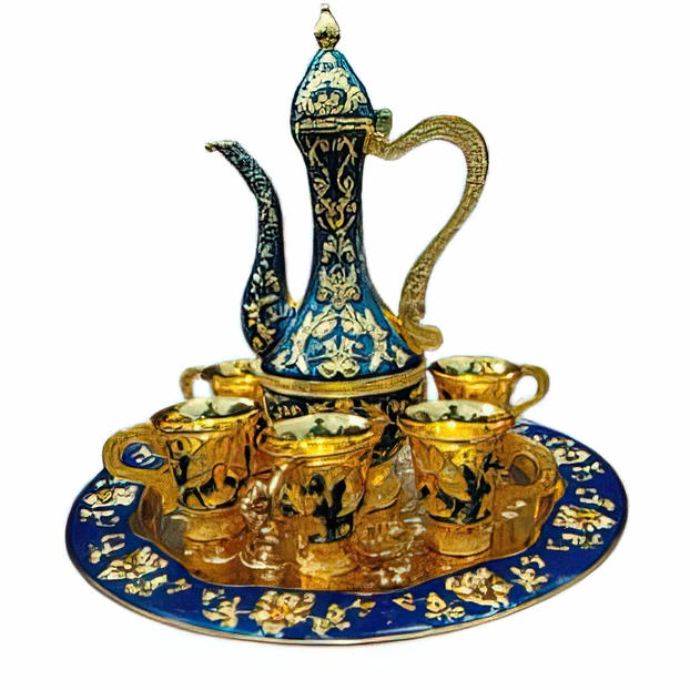 -Metal tray and teapot set