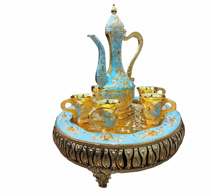 -Tray set with teapot and metal with legs