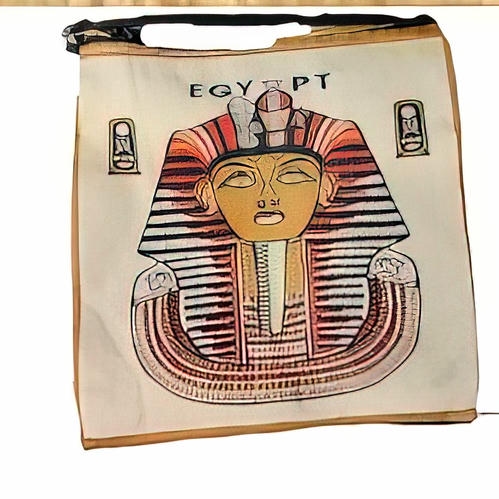 -A canvas bag printed with small pharaonic designs.